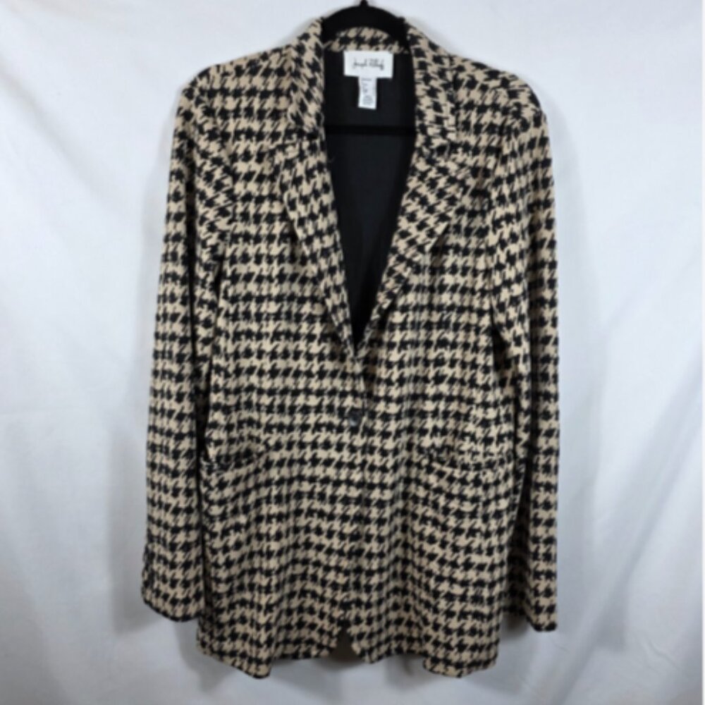 Joseph Ribkoff Houndstooth Blazer Jacket Women's Size 10 Black & Tan